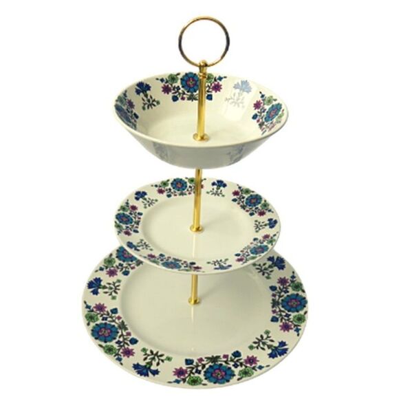 Vintage Midwinter China Pattern Plate Cupcake Dessert 3-Tiered Stand MCM - Picture 1 of 3